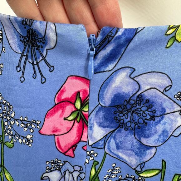 Talbots Dress Womens 12 Blue Floral Fit & Flare + Pockets Coastal Midi Zip Up - Picture 8 of 10